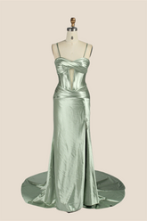Sweetheart Sage Mermaid Long Dress with Keyhole